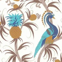 Blue and Gold Peacocks and Pineapples Italian Print Paper ~ Rossi Italy